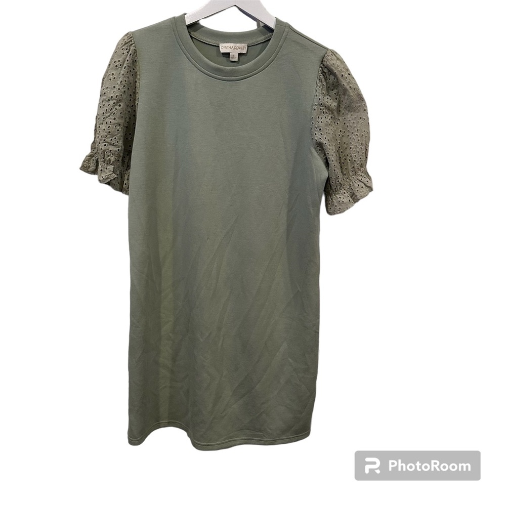 Cynthia‎ rowley green eyelet sleeve jersey knit dress size small